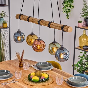 Ripoll Pendelleuchte Glas 15 cm Naturfarben, Schwarz, 5-flammig