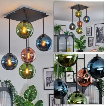 Gastor Deckenleuchte Glas 15 cm Blau, Grün, Kupferfarben, 5-flammig