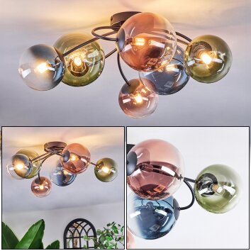 Chehalis Deckenleuchte 12 cm, 15 cm Blau, Grün, Klar, Kupferfarben, 6-flammig