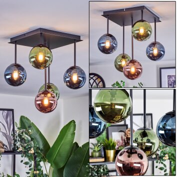 Chehalis Deckenleuchte Glas 12 cm Blau, Grün, Kupferfarben, 5-flammig