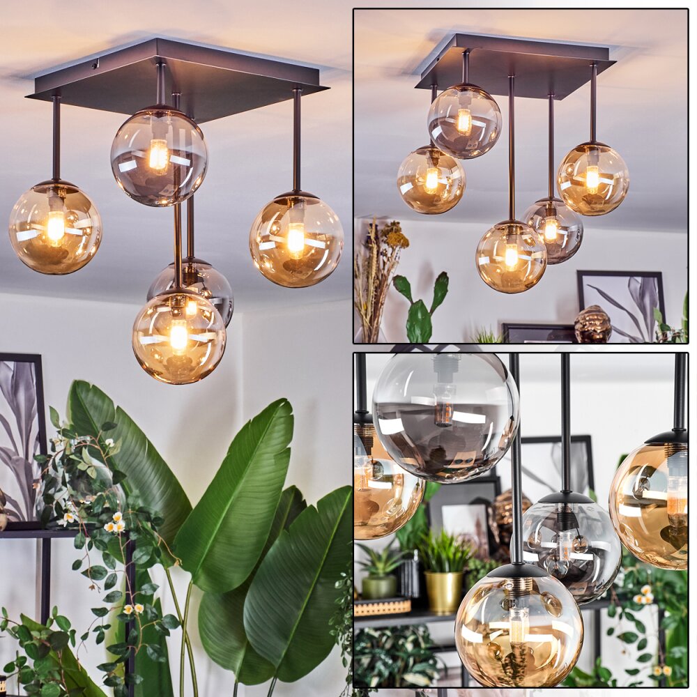 Chehalis Deckenleuchte Glas 12 cm Bernsteinfarben, Rauchfarben, 5-flammig main product photo