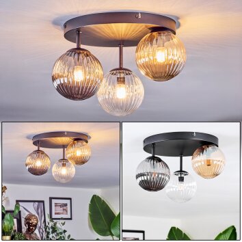 Chehalis Deckenleuchte Glas 12 cm Bernsteinfarben, Klar, Rauchfarben, 3-flammig