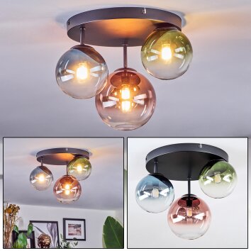 Chehalis Deckenleuchte Glas 12 cm, 15 cm Blau, Grün, Klar, Kupferfarben, 3-flammig