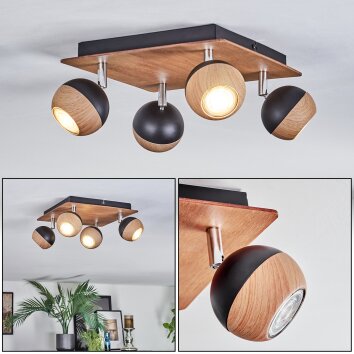 Haldor Deckenleuchte Chrom, Holzoptik, Schwarz, 4-flammig Haldor Deckenleuchte Chrom, Holzoptik, Schwarz, 4-flammig