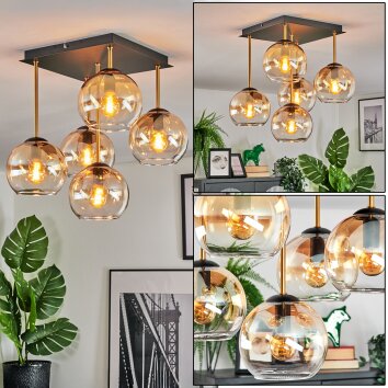 Koyoto Deckenleuchte Glas 15 cm Gold, Schwarz, 5-flammig