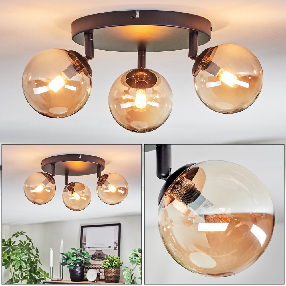 Chehalis Deckenleuchte Glas 12 cm Bernsteinfarben, 3-flammig main product photo