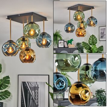 Ripoll Deckenleuchte Glas 15 cm Gold, Schwarz, 5-flammig