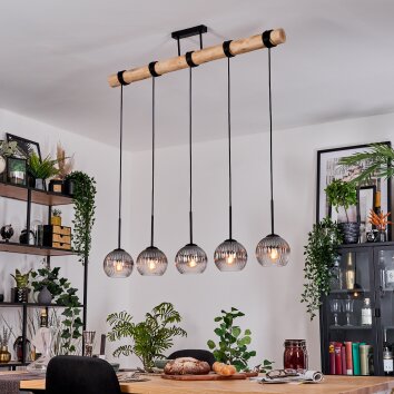 Koyoto Hängeleuchte Glas 15 cm Naturfarben, Schwarz, 5-flammig