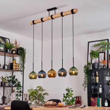 Koyoto Hängeleuchte Glas 15 cm Naturfarben, Schwarz, 5-flammig