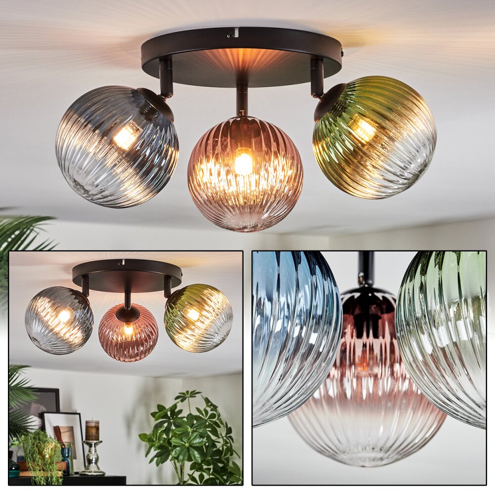 Chehalis Deckenleuchte Glas 15 cm Blau, Grün, Klar, Kupferfarben, 3-flammig main product photo