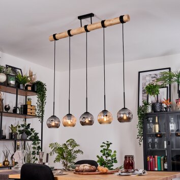 Ripoll Hängeleuchte Glas 15 cm Naturfarben, Schwarz, 5-flammig