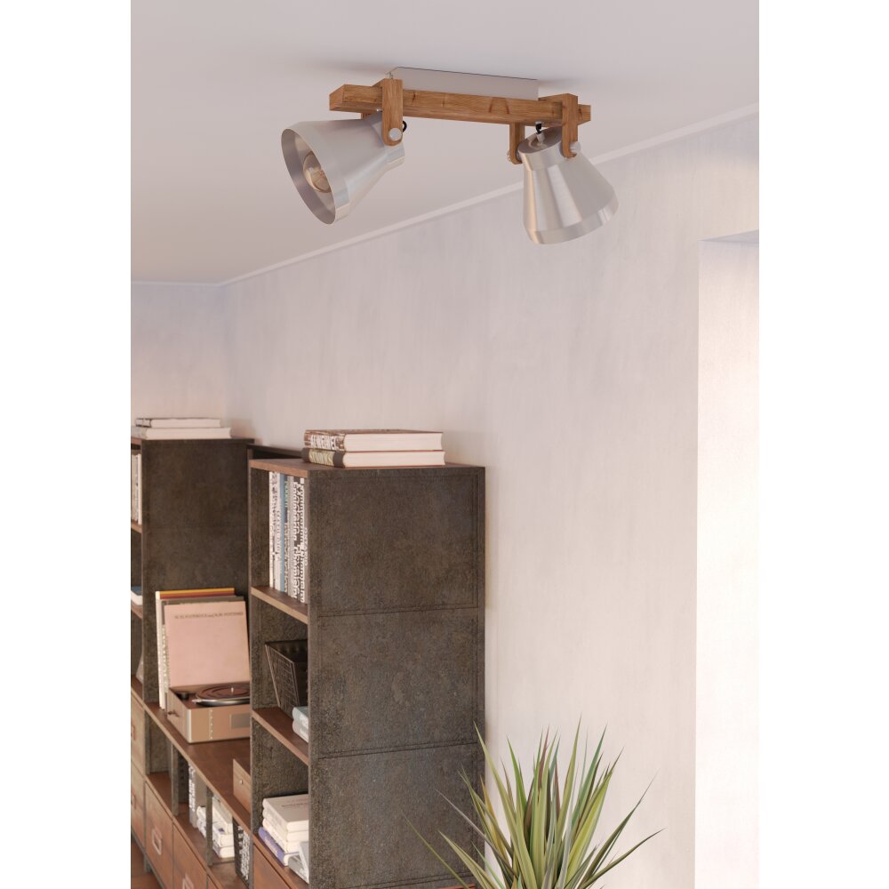 EGLO CAWTON Deckenleuchte Braun, Stahl gebürstet, 2-flammig main product photo