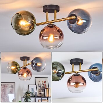 Koyoto Deckenleuchte Glas 15 cm Gold, Schwarz, 3-flammig