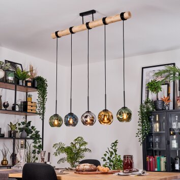 Ripoll Hängeleuchte Glas 15 cm Naturfarben, Schwarz, 5-flammig