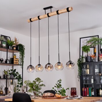Ripoll Hängeleuchte Glas 15 cm Naturfarben, Schwarz, 5-flammig