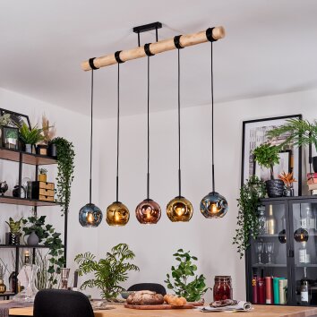 Ripoll Hängeleuchte Glas 15 cm Naturfarben, Schwarz, 5-flammig