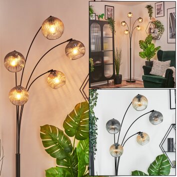 Ripoll Stehleuchte Glas 15 cm Bernsteinfarben, Klar, Rauchfarben, 5-flammig