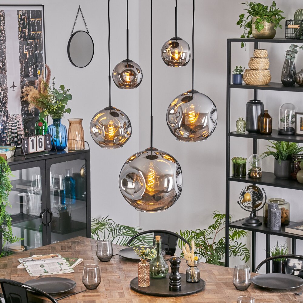 Ripoll Hängeleuchte Glas 15 cm, 20 cm, 25 cm, 30 cm Chrom, Rauchfarben, 5-flammig main product photo