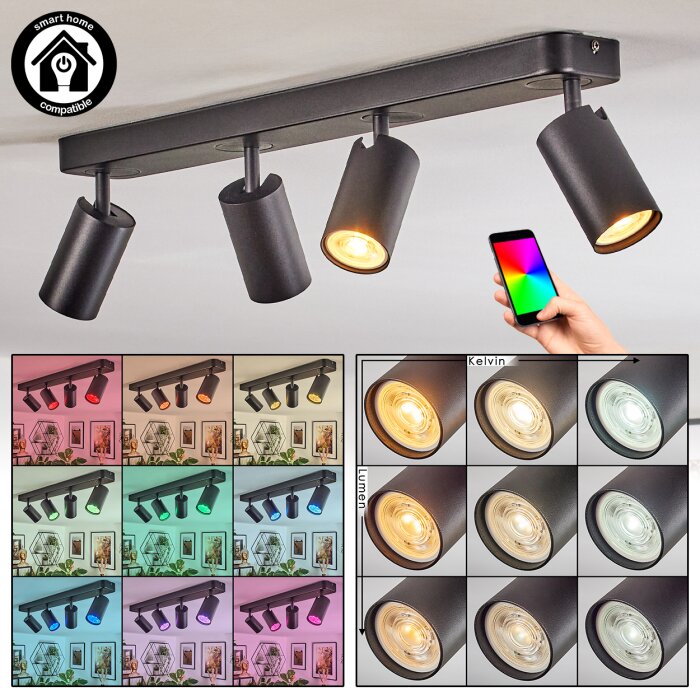 Foren Deckenleuchte LED Schwarz, 4-flammig, Farbwechsler