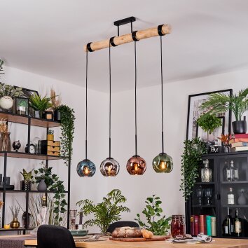 Ripoll Hängeleuchte Glas 15 cm Naturfarben, Schwarz, 4-flammig