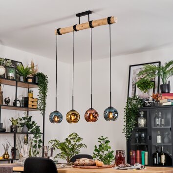 Ripoll Hängeleuchte Glas 15 cm Naturfarben, Schwarz, 4-flammig
