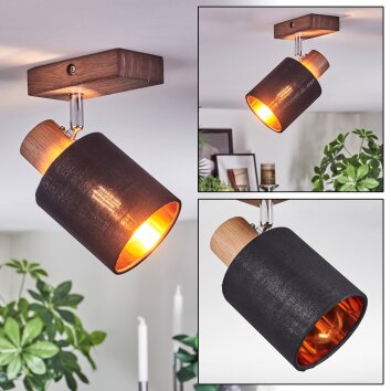 Fallhagen Deckenleuchte Chrom, Holz dunkel, 1-flammig