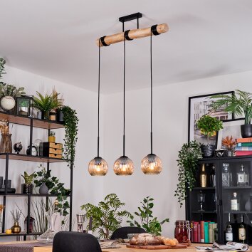 Ripoll Hängeleuchte Glas 15 cm Naturfarben, Schwarz, 3-flammig