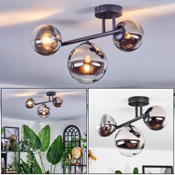 Chehalis Deckenleuchte Glas 12 cm, 15 cm Chrom, Klar, Rauchfarben, 3-flammig