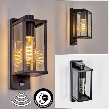 Tourega Außenwandleuchte Schwarz, 1-flammig, Bewegungsmelder