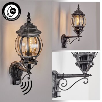 Lentua Außenwandleuchte Schwarz, Silber, 1-flammig, Bewegungsmelder