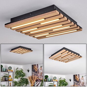 Vorlix Deckenleuchte LED Holzoptik, Schwarz, 1-flammig
