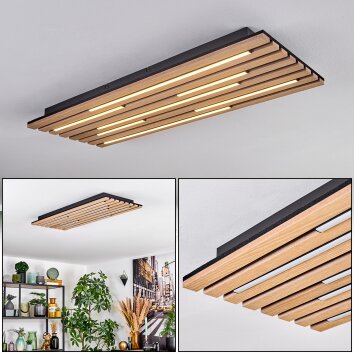 Vorlix Deckenleuchte LED Holzoptik, Schwarz, 1-flammig