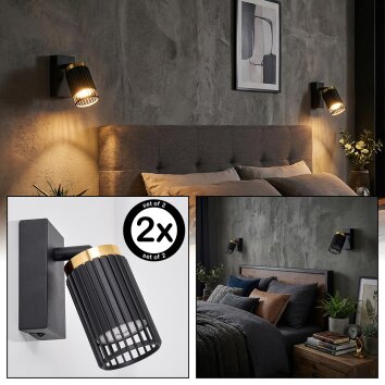 Fenik Wandleuchte 2-er Set Schwarz, 1-flammig