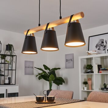 Andian Pendelleuchte Naturfarben, Schwarz, 3-flammig