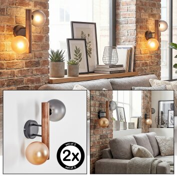 Lorin Wandleuchte 2-er Set Dunkelbraun, Naturfarben, Schwarz, 2-flammig