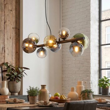 Chehalis Pendelleuchte Glas 10 cm, 12 cm, 15 cm Blau, Chrom, Grün, Klar, Rauchfarben, 8-flammig