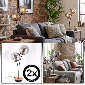 Jomin Tischleuchte 2-er Set Naturfarben, Schwarz, 2-flammig