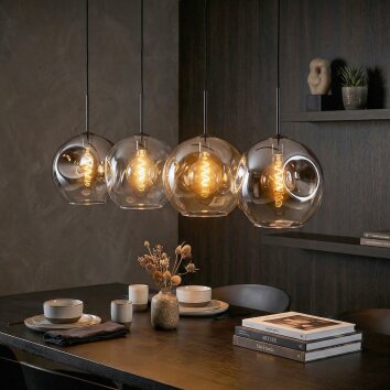 Ripoll Hängeleuchte Glas 30 cm Bernsteinfarben, Klar, Rauchfarben, 4-flammig