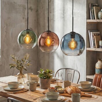 Koyoto Hängeleuchte Glas 25 cm Blau, Grün, Klar, Kupferfarben, 3-flammig