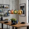 Design-Hängeleuchte Ripoll mit bunten Kugelschirmen in Blau, Gold, Grün und Kupfer