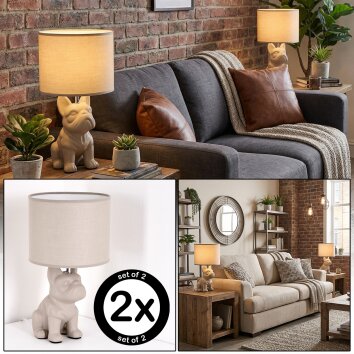 Harol Tischleuchte 2-er Set Chrom, Sandfarben, 1-flammig