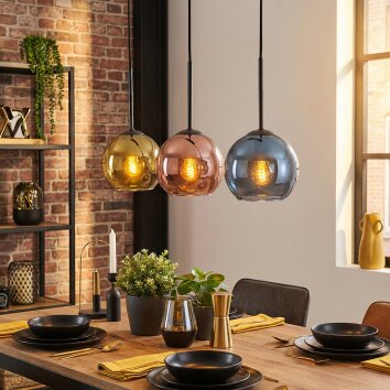 Koyoto Hängeleuchte Glas 15 cm Blau, Gold, Kupferfarben, 3-flammig