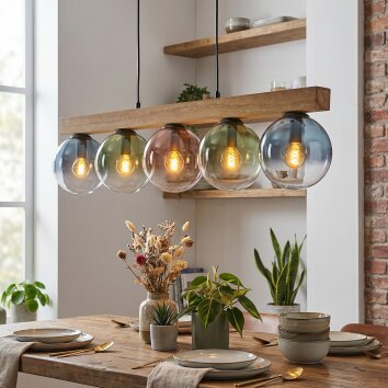 Gastor Hängeleuchte Glas 15 cm Naturfarben, Schwarz, 5-flammig