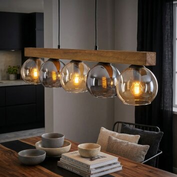 Koyoto Hängeleuchte Glas 15 cm Naturfarben, Schwarz, 5-flammig