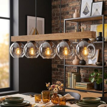 Ripoll Hängeleuchte Glas 15 cm Naturfarben, Schwarz, 5-flammig