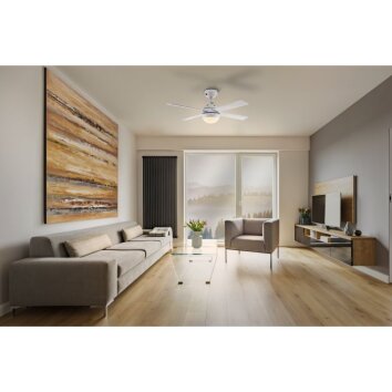 EGLO Deckenventilator & Licht LED Holzoptik, Weiß, 1-flammig, Fernbedienung