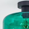 Retro-Deckenleuchte Boza mit dunkelgrünem Glasschirm, sichtbare E27-Fassung, ø 28 cm