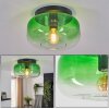 Retro-Deckenleuchte Boza mit grün-klarem Glasschirm, sichtbarer E27-Fassung, ø 28 cm