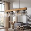 Ripoll Holzstab Pendelleuchte Esstisch 4-flammig, Länge 75 cm, Riffelglas ø 15 cm