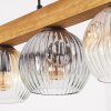 Ripoll Holzstab Pendelleuchte Esstisch 4-flammig, Länge 75 cm, Riffelglas ø 15 cm